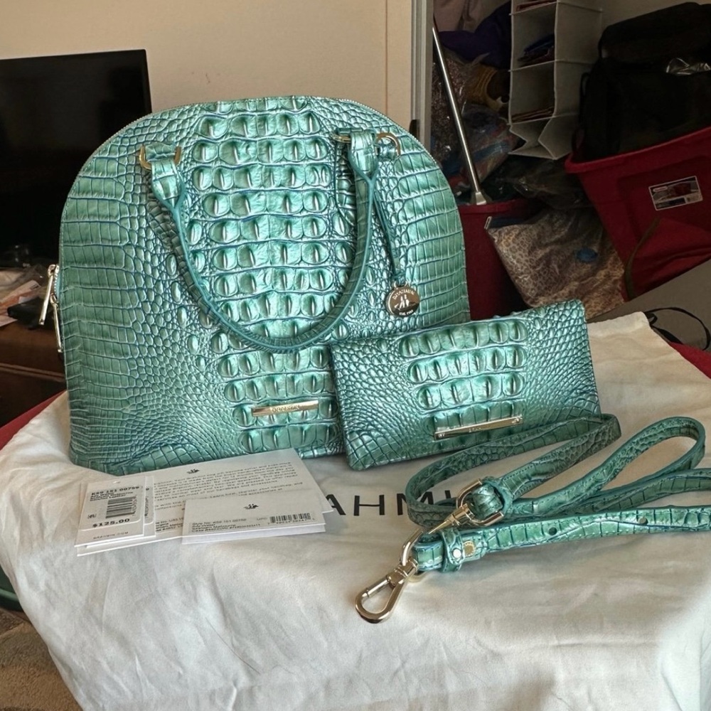 Brahmin Green Crocodile Embossed Women's Bag Set